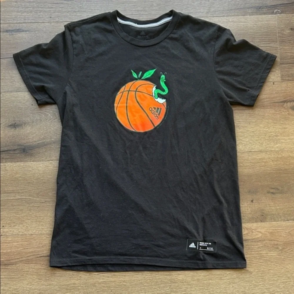 Adidas Black Tee with Orange Basketball Graphic ! Medium